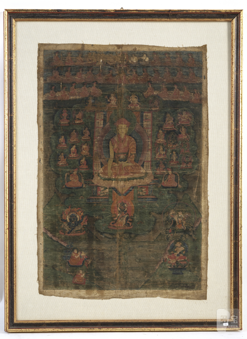 Thangka of a lama surrounded by numerous figures - 图2